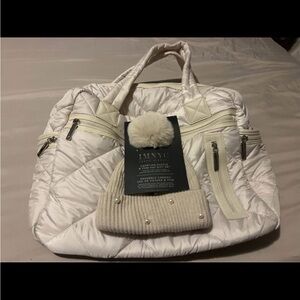 Cream Quilted Women's Travel Duffle Bag & Matching Touque
